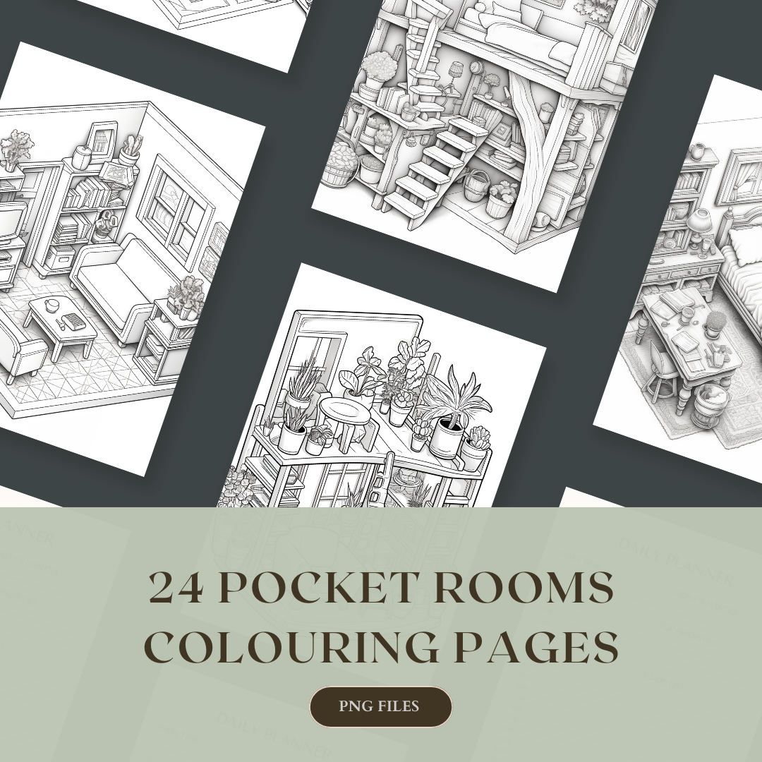 Pocket Room Colouring Pages, Isometric Colouring