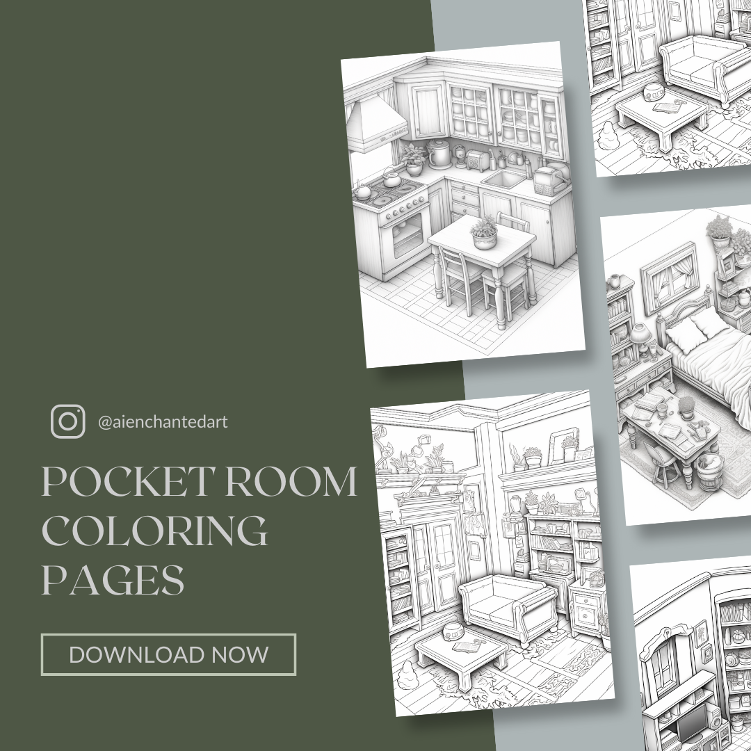 Pocket Room Colouring Pages, Isometric Colouring