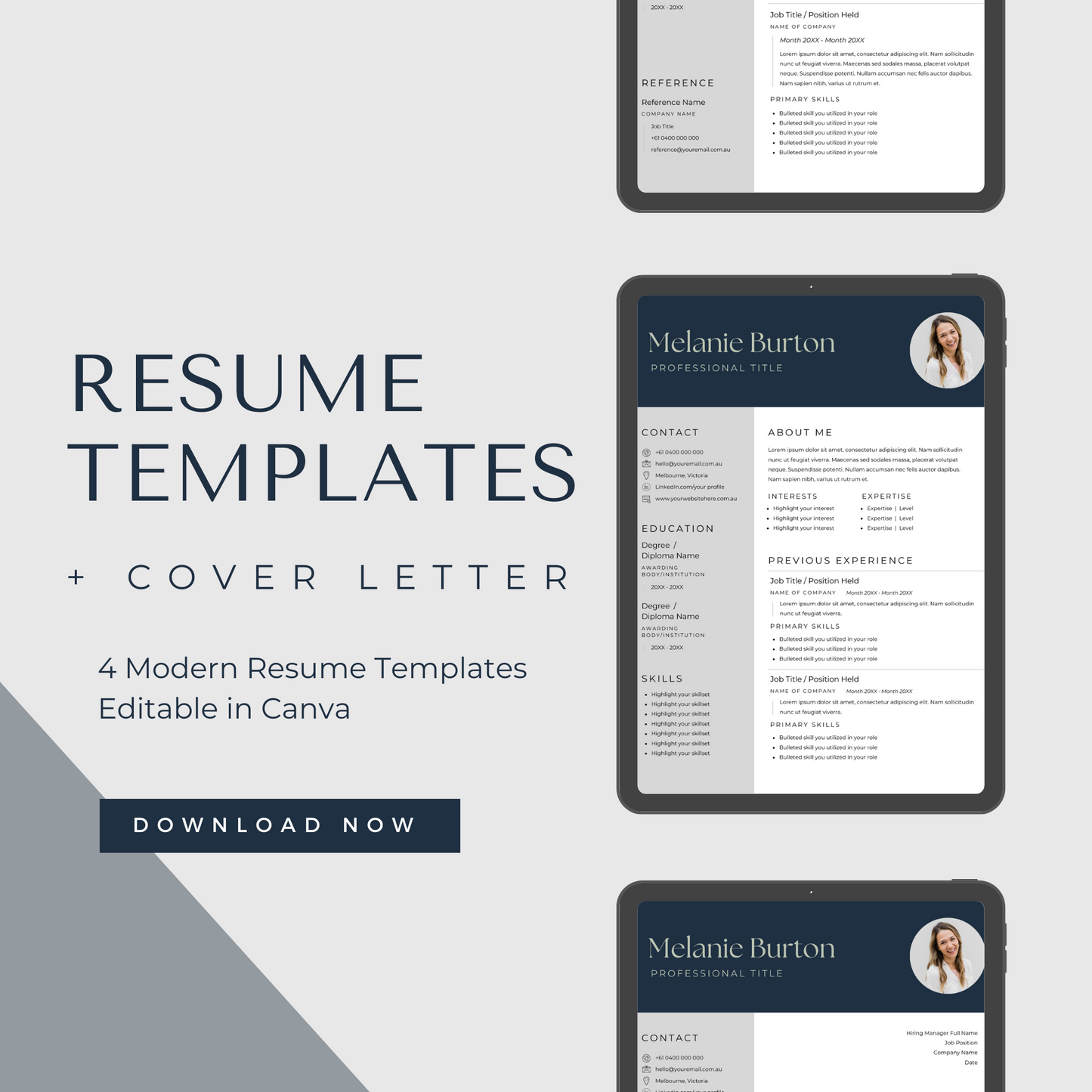 Canva Resume Templates Including Cover Letter - Fully customisable