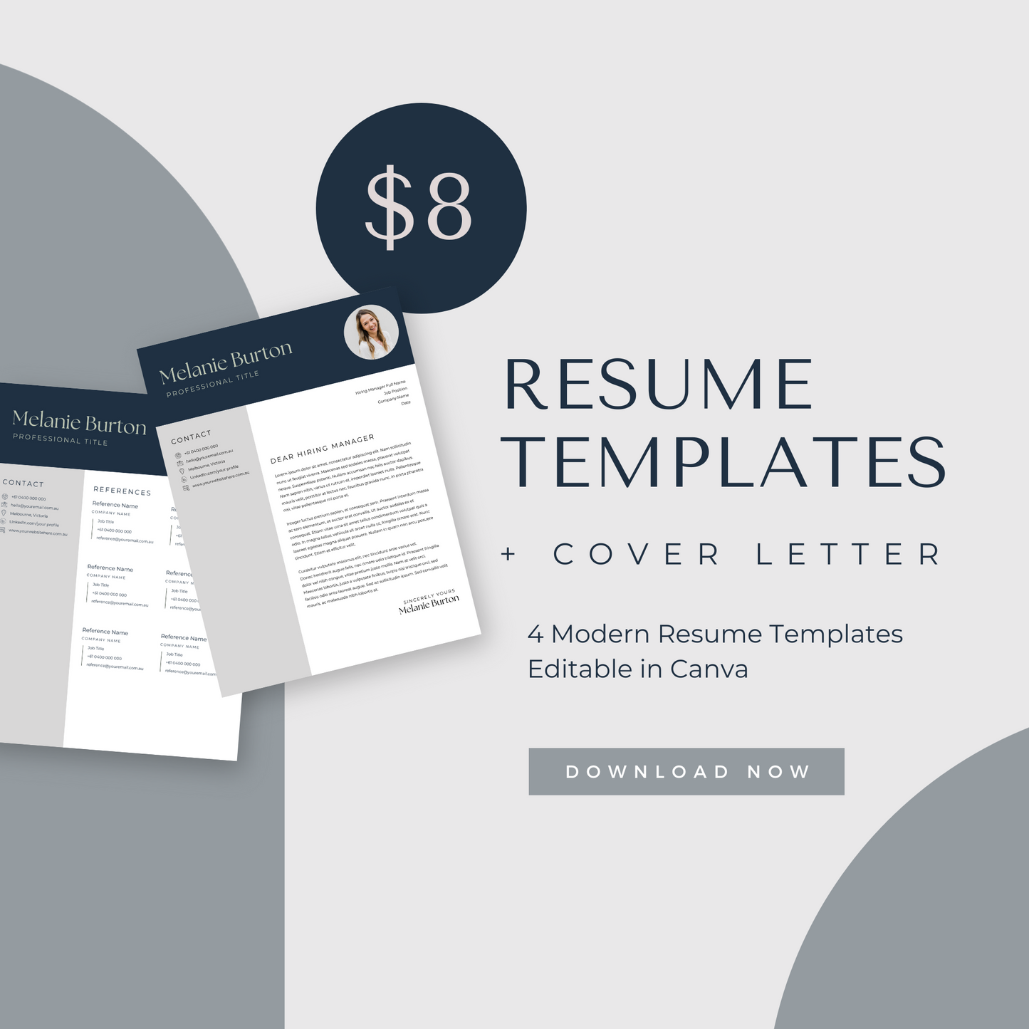 Canva Resume Templates Including Cover Letter - Fully customisable