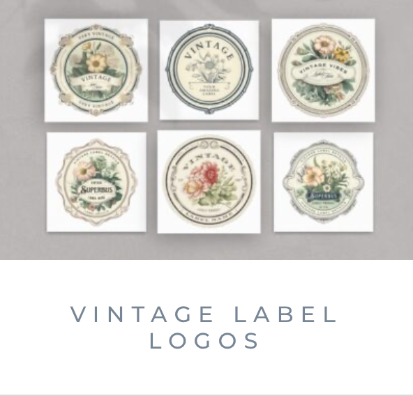 6 Vintage Label Logos – Editable in Canva